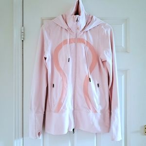 Lululemon baby pink zip up track jacket w/ hood